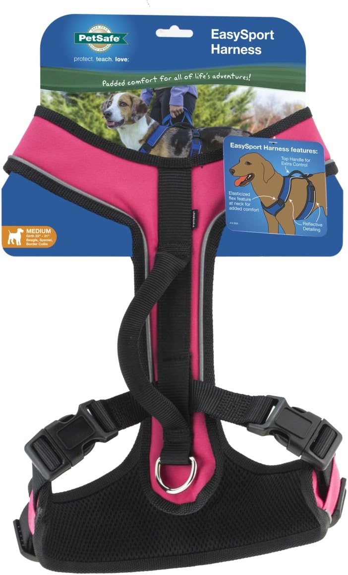 PetSafe EasySport Dog Harness Adjustable Padded Dog Harness with Control Handle and Reflective Piping Medium, Pink