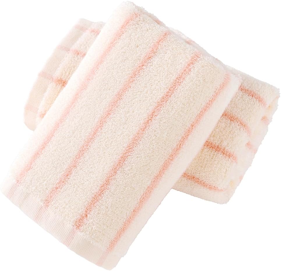 YiLUOMO White and Pink Striped Hand Towels 100% Cotton Set of 2 � Soft, Highly Absorbent and Quick Dry Towels for Bathroom Decor, 13 x 29 Inch