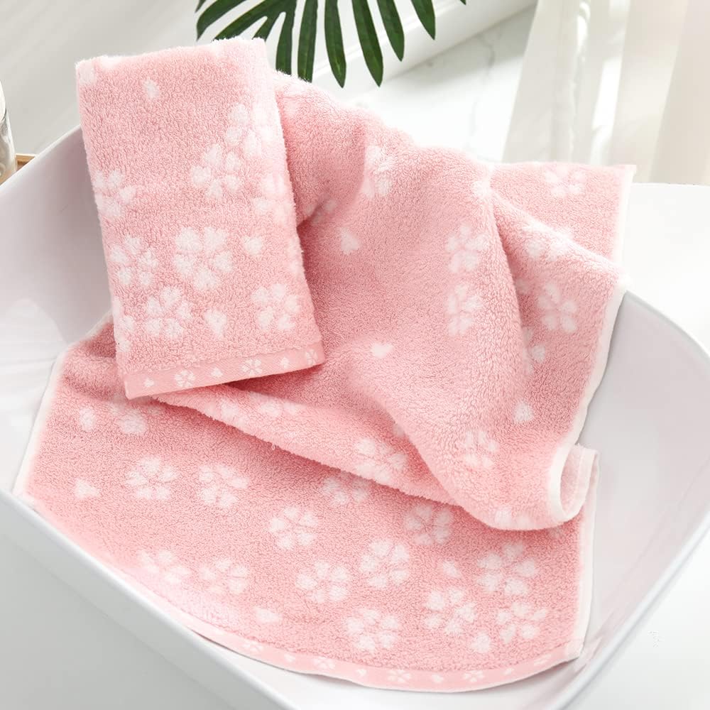 sense gnosis Pink Hand Towels Set of 2 Super Soft 100% Cotton Sakura Floral Pattern Highly Absorbent Decorative Hand Towels for Bathroom 13 x 29
