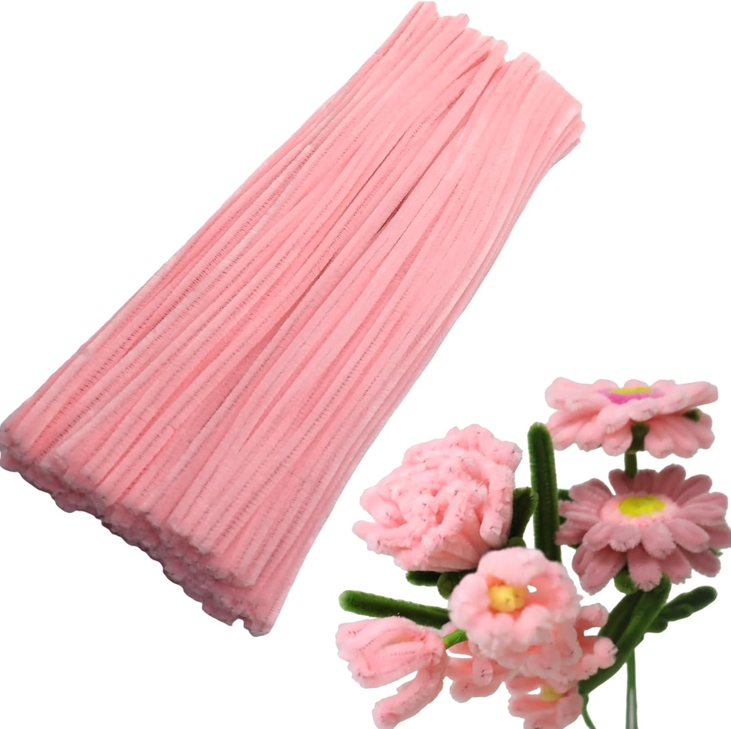 100 Pieces Light Pink Craft Pipe Cleaners,6mm x 12inch Thick Fuzzy Chenille Stem Sticks Pipe Cleaners for Craft Art DIY Projects Decorations