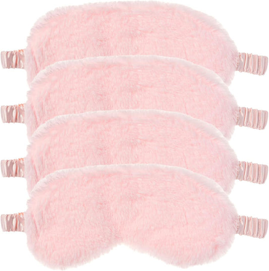 RAYNAG 4 Pack Plush Eye Mask Soft Sleeping Blindfold Eye Cover for Sleepover Gift Birthday Party Favors, Comfortable Silky Fabric on The Back, Cozy, Downy and Soft (#64 Light Pink)