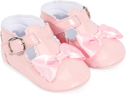 Baby Girls Bowknot Mary Jane Flats Soft Rubber Sole Toddler Walking Shoes Infant Princess Crib Wedding Dress Shoes