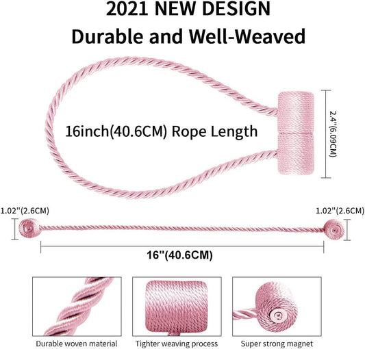 Magnetic Curtain Tiebacks Drapery Window Treament Holdbacks VS Strong Magnet Modern 16 Inch Modern Outdoor Elegant Decorative Holders Tie Back for Drapes (2PACK Pink)