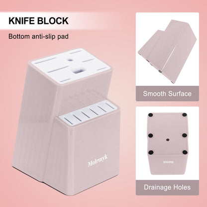 Knife Set, 15 Pcs Pink Kitchen Knife Set, Anti-Rust Non Stick Stainless Steel Sharp Pink Chef Knife Sets with Block, Ergonomic Non-slip Handle Knife Block Set with Steak Knife, Bread Knife, Scissors