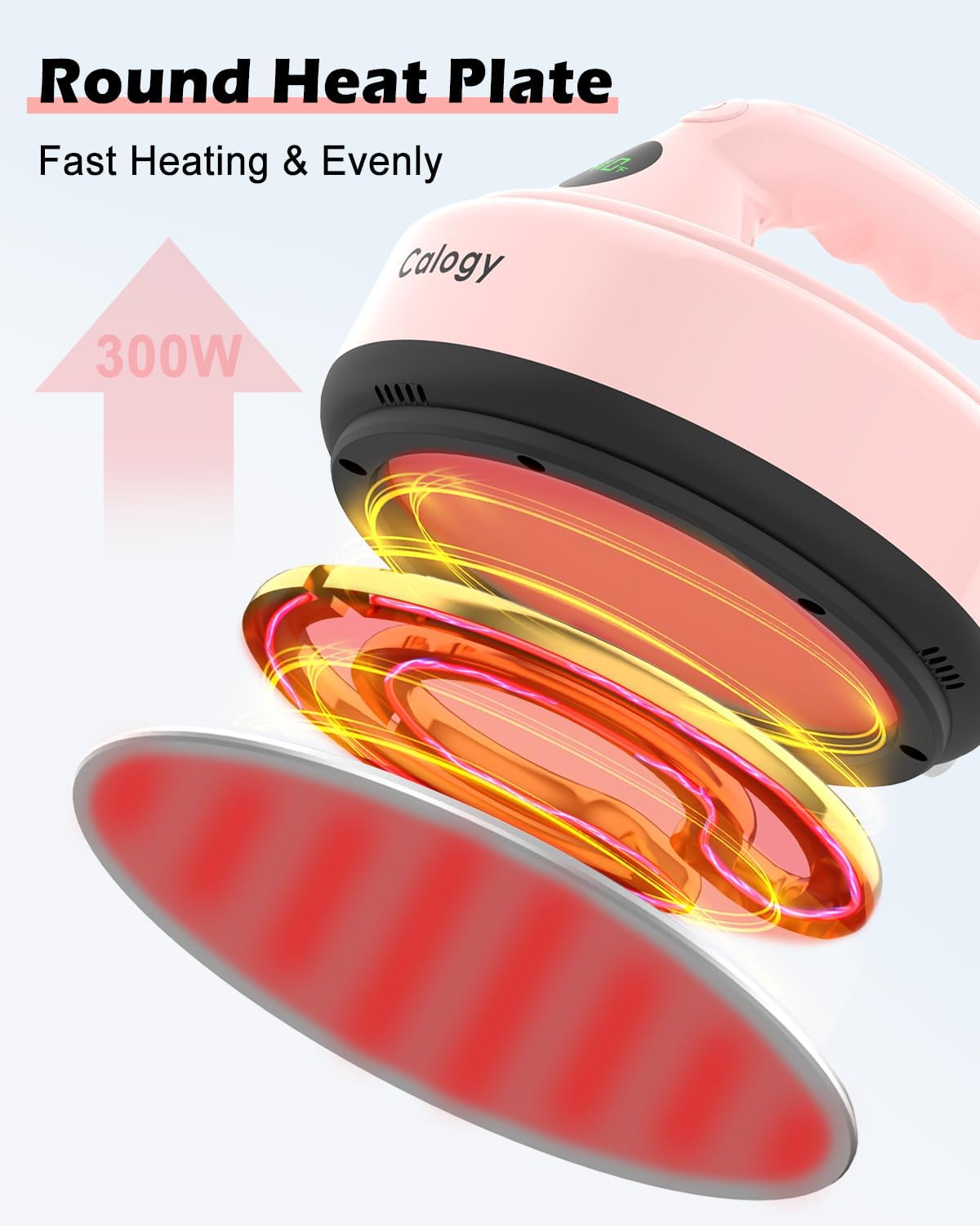 Calogy Mini Heat Press, Small Round Heat Press Machine 5" Diameter, Portable Iron 4 Levels Temp Max 410℉ for Heating Transfer Sublimation Crafts, DIY Coaster, Bag, Pillow, Ceramic (Baby Pink-5IN)