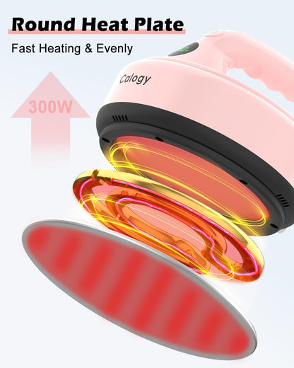 Calogy Mini Heat Press, Small Round Heat Press Machine 5" Diameter, Portable Iron 4 Levels Temp Max 410℉ for Heating Transfer Sublimation Crafts, DIY Coaster, Bag, Pillow, Ceramic (Baby Pink-5IN)
