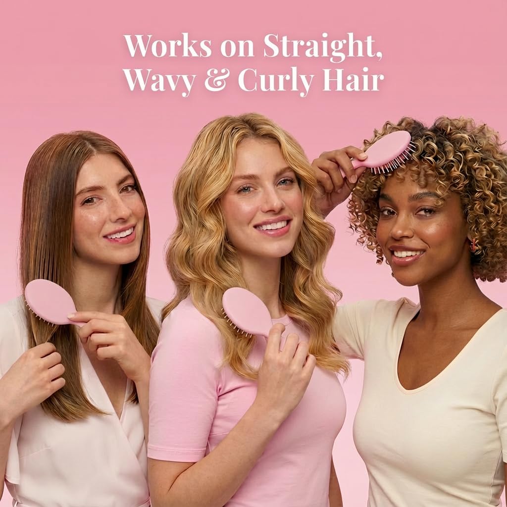 6 Pack Mini Hair Brush Bulk, Wet Hair Brush for Travel, Mini Brush for Most Hair Types, Travel Brushes, Bridesmaid Gifts, Pink
