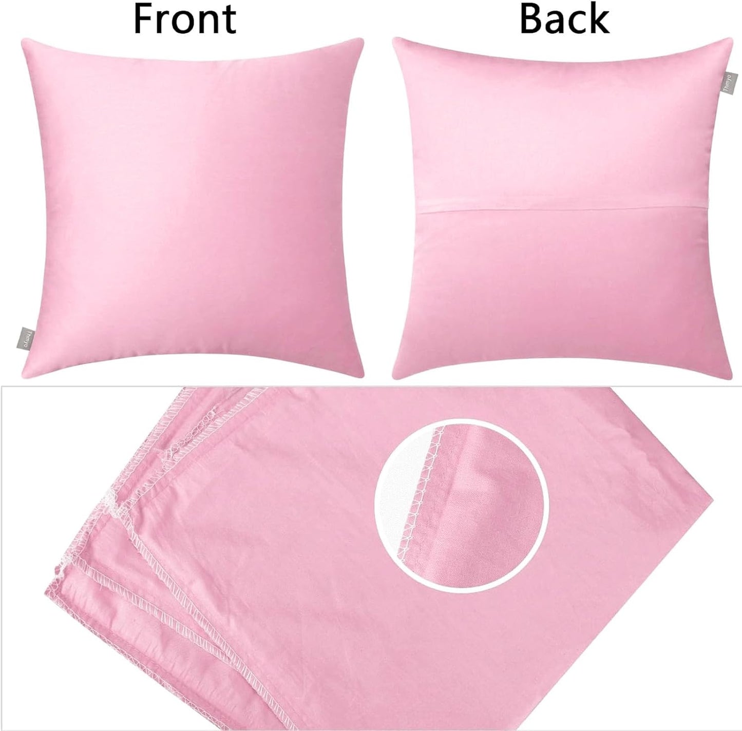Thmyo 4-Pack 100% Cotton Comfortable Solid Decorative Throw Pillow Case Square Cushion Cover Pillowcases Sublimation Blank DIY Pillow Covers for Sofa(Only Covers, No Pillows)(18x18 inch/45x45cm,Pink)