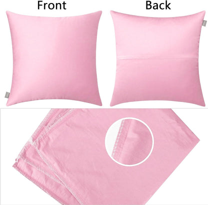 Thmyo 4-Pack 100% Cotton Comfortable Solid Decorative Throw Pillow Case Square Cushion Cover Pillowcases Sublimation Blank DIY Pillow Covers for Sofa(Only Covers, No Pillows)(18x18 inch/45x45cm,Pink)