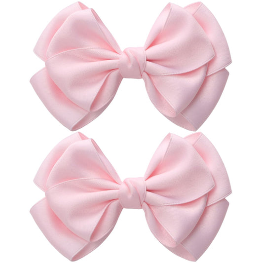4.5 Inches Double Hair Bows for Women Girls Thick Ribbon Boutique Alligator Clips Hair Accessories for Older Kids Children Young Girls 2 Pcs (Light Pink)