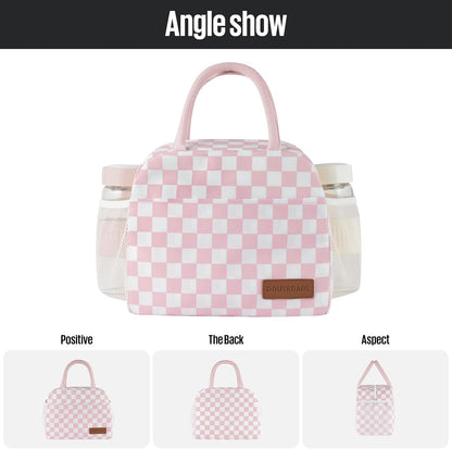 douyadady Lunch Bag Women/Men Lunch Box Women/Men (Pink+White Checkerboard)
