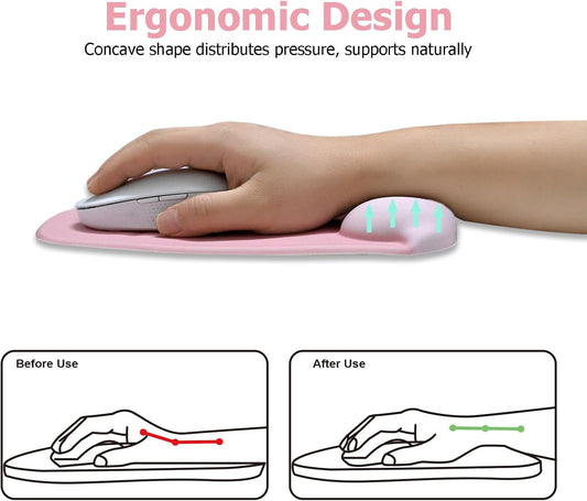 Ergonomic Mouse Pad with Wrist Rest, Gel Mousepad with Wrist Support, Premium Lycra Fabric, Non-Slip PU Base, Ideal for Laptop & Desktop, Home & Office & Gaming, Desk Accessories, Pastel Pink