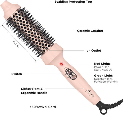 Aima Beauty Hair Curling Iron Brush, 1.5" 40mm Ceramic Hot Brush with Ion Technology for Root Volume and Quick Curls - Dual Voltage & 60Mins Auto-Off, Pink