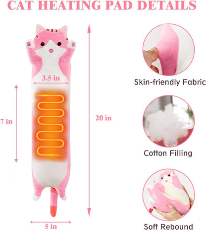 Cat Heating Pad for Period Cramps Menstrual Pain Relief, Portable Electric Heat Pads USB Powered, Cute Cats Plush Stuffed Animals Funny Gifts for Women Teen Girls Cat Lovers Birthday Easter Christmas