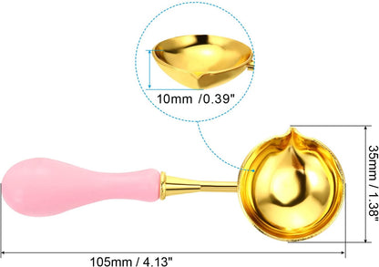 PATIKIL 4" Wax Seal Spoon, Wax Sealing Melting Spoon Brass Vintage Wooden Handle for Wax Seal Stamp Envelope Art Craft, Pink/Golden