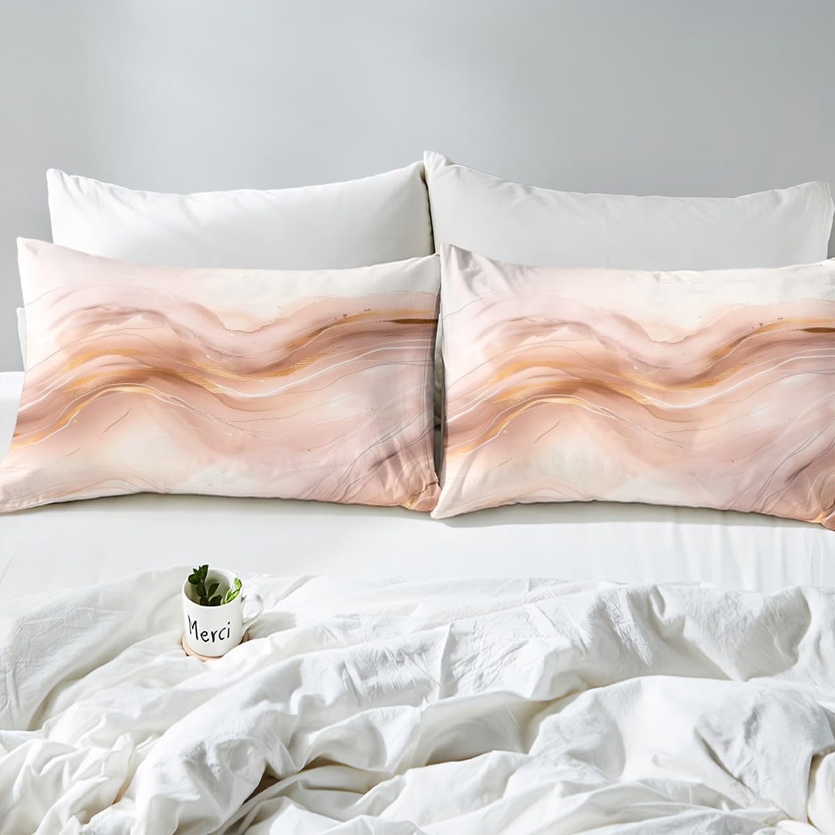 Erosebridal Marbling Fitted Sheet for Boys Girls Kids Peach Pink Marble Queen Bed Sheets,Watercolor Ink Paintings Sheets Abstract Texture Bedding Sets, No Top Sheet