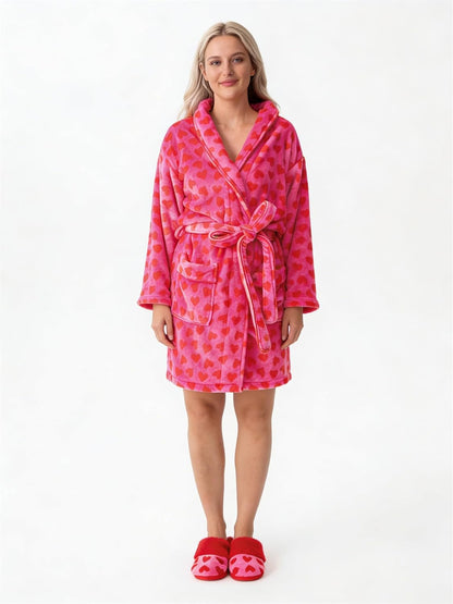 Christmas Fuzzy Fleece Robes for Women Cozy Plush Bathrobe Shawl Collar Warm Winter Short Robes with Belt Pockets