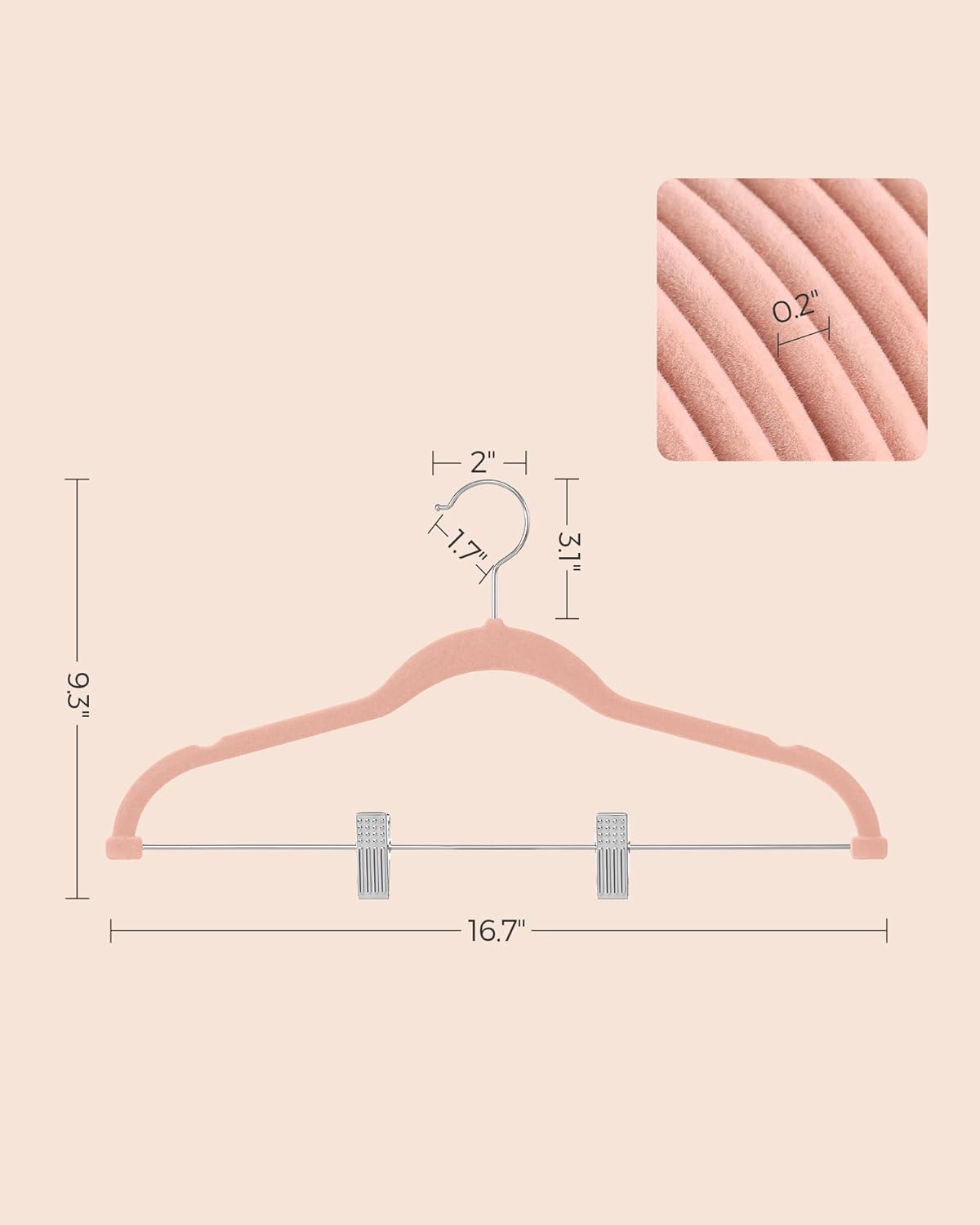 SONGMICS 30-Pack Pants Hangers, 16.7-Inch Long Velvet Hangers with Adjustable Clips, Heavy-Duty, Non-Slip Skirt Hangers, Space-Saving for Pants, Skirts, Coats, Dresses, Light Pink UCRF12PK30