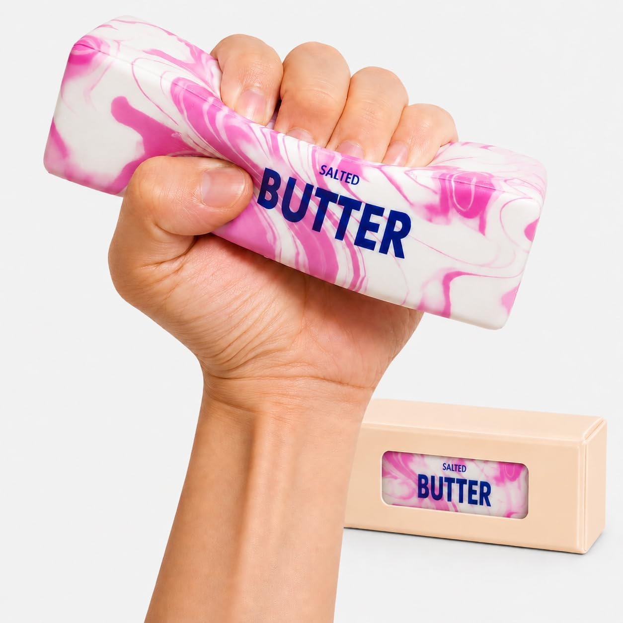 Pink Butter Squishy, Upgraded Slow Rising Rainbow Marble Colorful Stress Relief Stick, Soft and Satisfying Squeeze for Office or Home (Pink Butter)