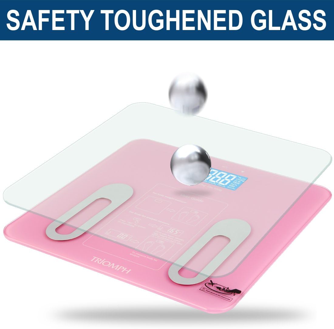 Triomph Precision Digital Bathroom Body Fat Scale with Backlit LCD Display, Body Composition Analyzer Measures Weight,Body Fat,Water,BMI,Muscle,Bone Mass and Calorie,400 lbs,Fat Loss Monitor,Pink