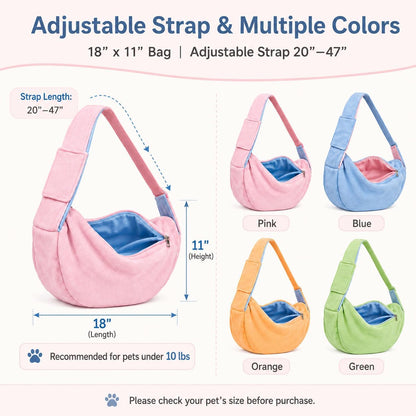 Cat Sling Carrier for Cats and Kittens, Soft Fleece Pet Sling Carrier Bag with Adjustable Shoulder Strap, Hands-Free Puppy and Small Dog Carrier Sling Travel Pouch for Small Pets Under 10 lbs, Pink