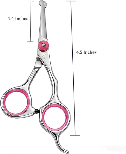 4.5 Inch Dog Grooming Scissors with Safety Round Tips, Fcysy Small Pet Hair Trimming Scissors for Face, Eyes, Ears, Nose & Paws, Professional Puppy Grooming Shears for Dogs & Cats- Pink