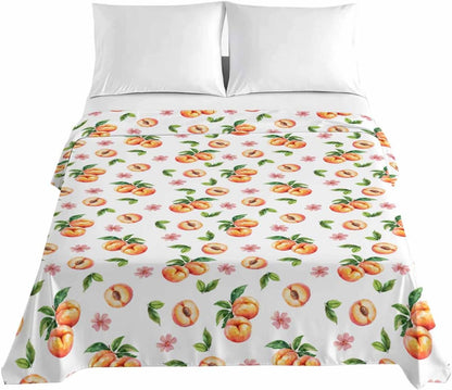 Peaches Flower Full Size Sheets - Hotel Quality Full Flat Sheet Only 1 Pack, Pink Floral Blossom Summer Spring Fruit Soft Bed Sheet Brushed Microfiber Bedding Top Sheets for Home Dorm