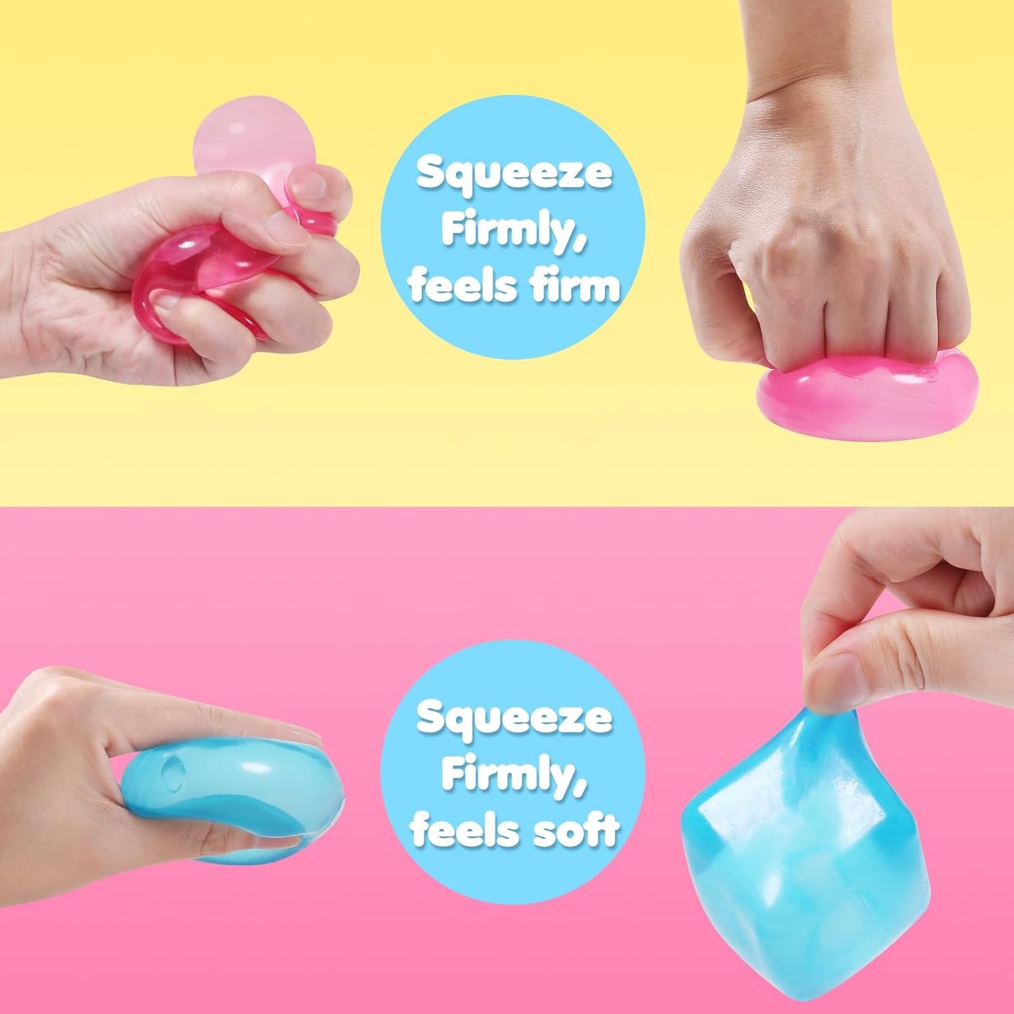 4pack Stress Cube Squishy Stress Balls for Adults Kids Fidget Toy for Your Best Mellow and Chill -Ice Cubes-Square Shape with Filling in Pink Blue Purple Green -Age 3 to Adult(4pcs Cube)