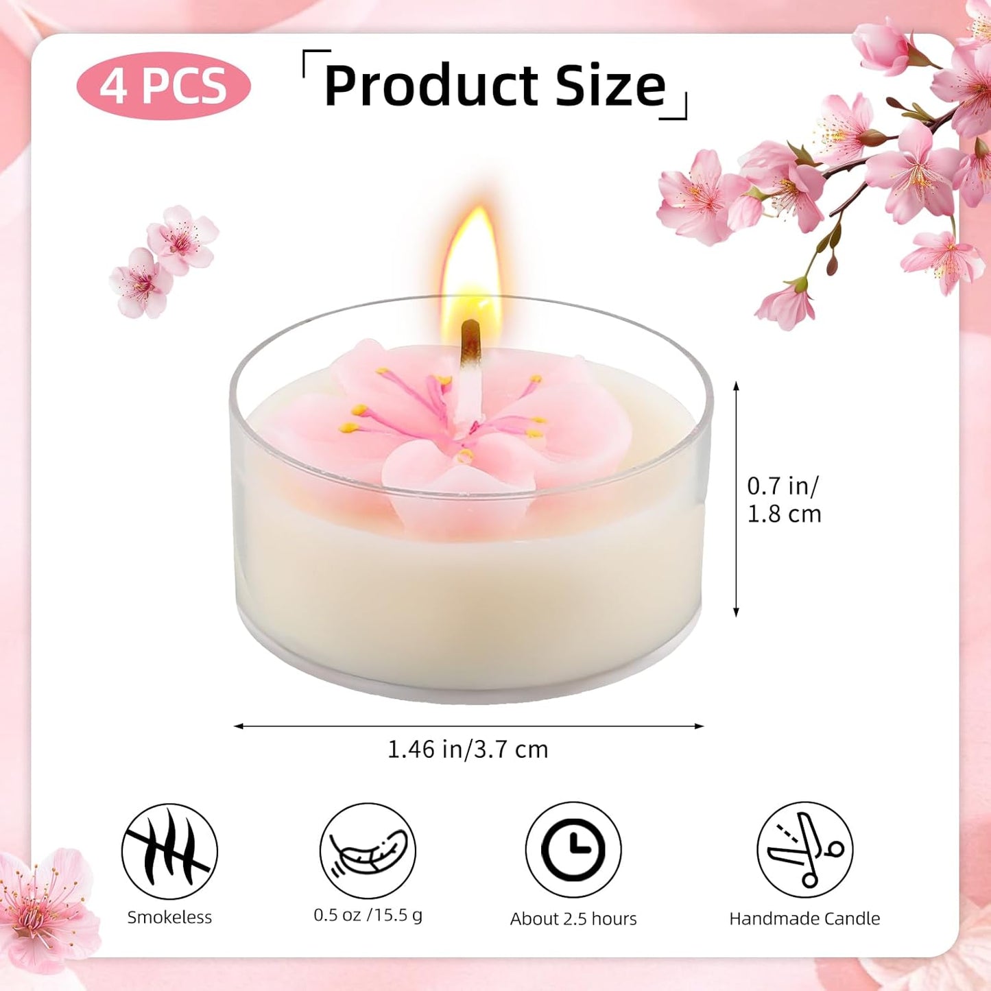 4 Pack Peach Blossom Shaped Scented Candles, Pink Mini Soy Wax White Peach Oolong Aroma Decorative Candles, Blossom Design for Bedroom, Bathroom, Parties, Table Décor, Photo Props, Birthday Gift