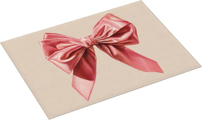 Watercolor Pink Velvet Bow On Light Beige Dish Drying Mat For Kitchen Counter, Drain Rack Mat Microfiber Quick Dry Dish Pad
