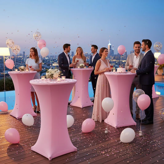 HolidayIdeas Cocktail Table Covers, 2 Pack - Fitted Stretch Spandex Square Corners Cocktail Tablecloths (Light Pink, Fit for 30"-32" Diameter x 43" Height Tables)