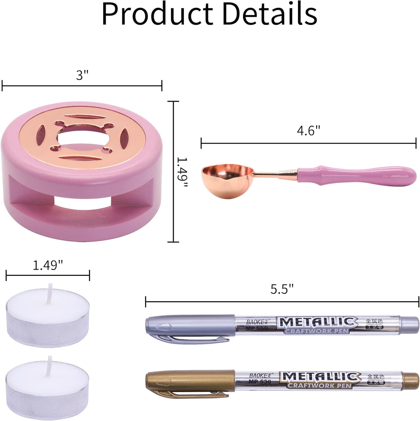 SWANGSA Wax Seal Warmer Kit, Sealing Wax Furnace Tool with 2pcs Wax Seal Pens + Wax Seal Spoon and 2pcs Candles for Sealing Wax Stamp Wedding Invitation Envelope Letter (Pink)