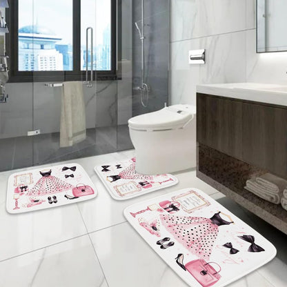 TheBlackSpot Bathroom Rugs Sets 3 Piece Pink Cute Bow Bathroom Mat Set Girly Girls Aesthetic Pretty Women Funky, Memory Foam Bathroom Rugs, U-Shaped Toilet Rug Non Slip Absorbent Pink