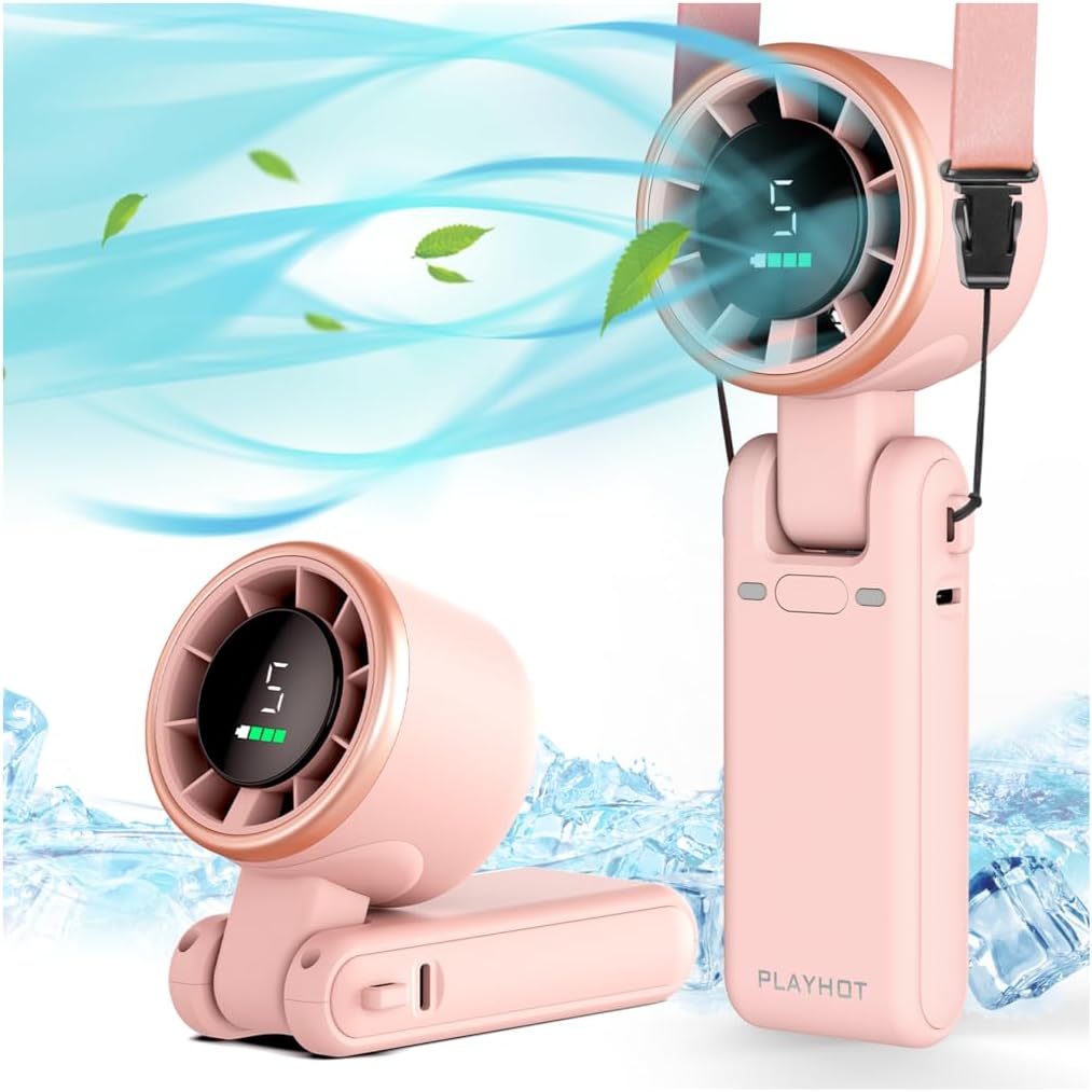 PlayHot Portable Handheld Turbo Fan, 5-Speed Personal Fan, USB-C Rechargeable Fan Up to 12 Hours, 3 IN 1 Hand Fan with Air Turbo Tech Cooling, Travel Fan for Cruise, Beach, Gifts for Women (Pink)