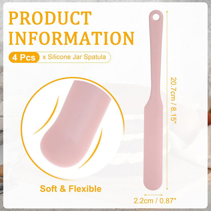 uxcell 4Pcs Silicone Jar Spatulas, 8" Long Handle Thin Spatula Heat Resistant Jam Spreader for Scraping Peanut Butter Sourdough Cake Icing in Bottles Blenders Baking, Light Pink