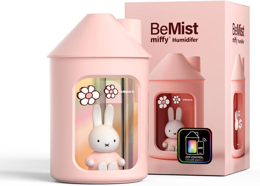 Mipow X Miffy Double Spray Humidifier 2.0 Smart App-Control RGB LED, Mini Cute Humidifier with Night Light, 500ml for Bedroom, Nursery/Office - Pink