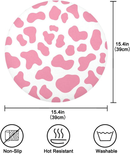 Peach Cow Pattern placemates round waterproof place mat christmas porta platos para mesa 15.4x15.4in set of 6