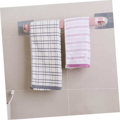 1pc Wall-Mounted Self Adhesive Towel Rack No Drill Towel Storage Shelf for Bathroom and Kitchen Pink Single Rod Design Easy Installation Space-Saving