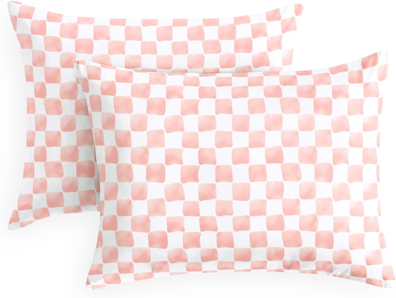 Wake In Cloud - Gingham Pillow Cases, Checkered Grid Plaid Geometric Preppy Pattern Printed, Set of 2 Soft Pillowcases Pillow Shams Covers, Pink White, Standard Size 20x26 Inches