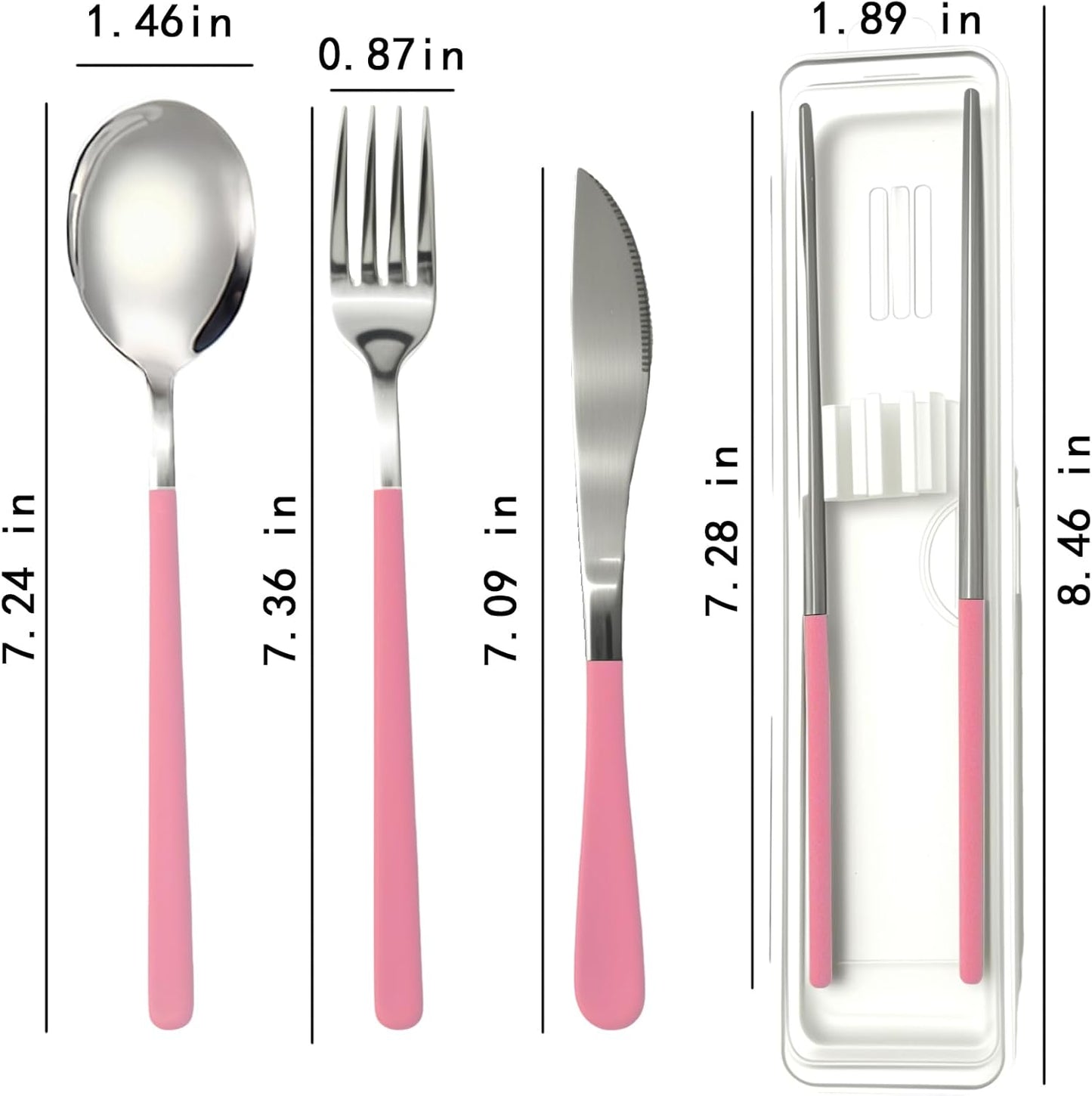 Reusable Travel Utensils Set - 5-Piece Stainless Steel Cutlery with Case, Portable Silverware for Camping, Office & Lunch Box, Eco-Friendly On-the-Go Flatware Kit (pink)