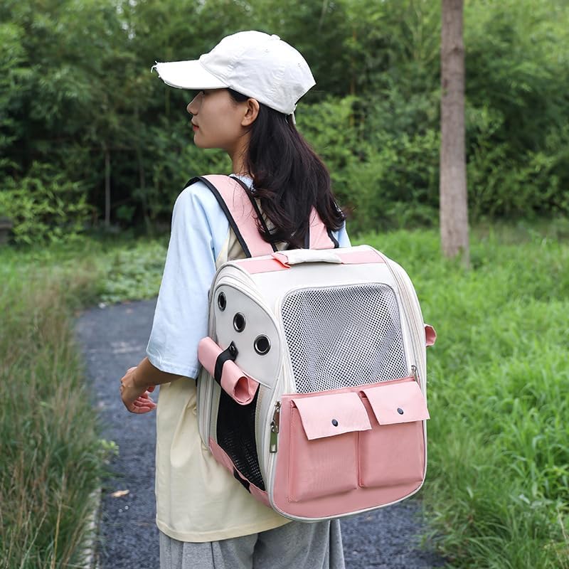 Cat Backpack Carrier, Designed for Cats and Small Dogs Small Animal Pet Backpack Carrier, Breathable Foldable Lightweight Comfort, Shoulder Pet Backpack (Pink)