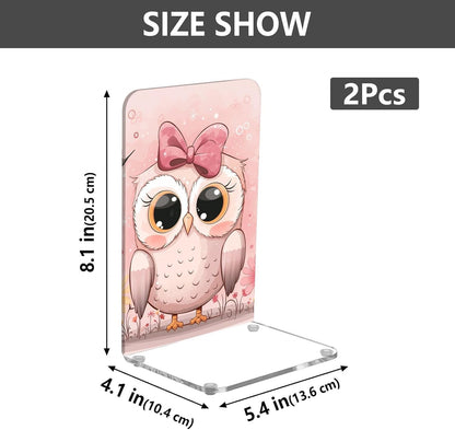 Acrylic Bookends Cute Owls Light Pink Book Ends for Shelves 2 Pcs Decorative Book Stopper Non Skid