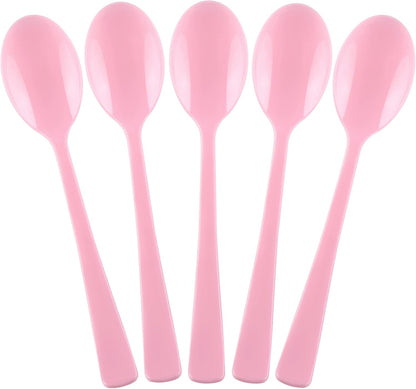 Kochorie Pink Plastic Spoons 180 Pack, Heavy Duty Disposable Utensils, 6.8 Inch Bulk Party Pink Spoons Cutlery Set for Brithday Wedding Baby Shower Bridal Showe Garden Party Silverware Tableware