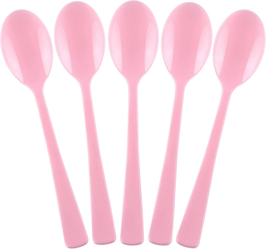 Kochorie Pink Plastic Spoons 180 Pack, Heavy Duty Disposable Utensils, 6.8 Inch Bulk Party Pink Spoons Cutlery Set for Brithday Wedding Baby Shower Bridal Showe Garden Party Silverware Tableware