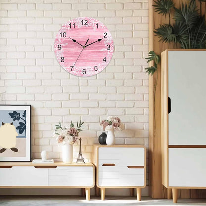 Wall Clock Pink Coral Starfish Clocks PVC Silent Non-Ticking Battery Operated Decorative Summer Ocean Beach Shell Round Clock for Home Living Room Kitchen Bedroom Office School Wall Decor 10 Inch