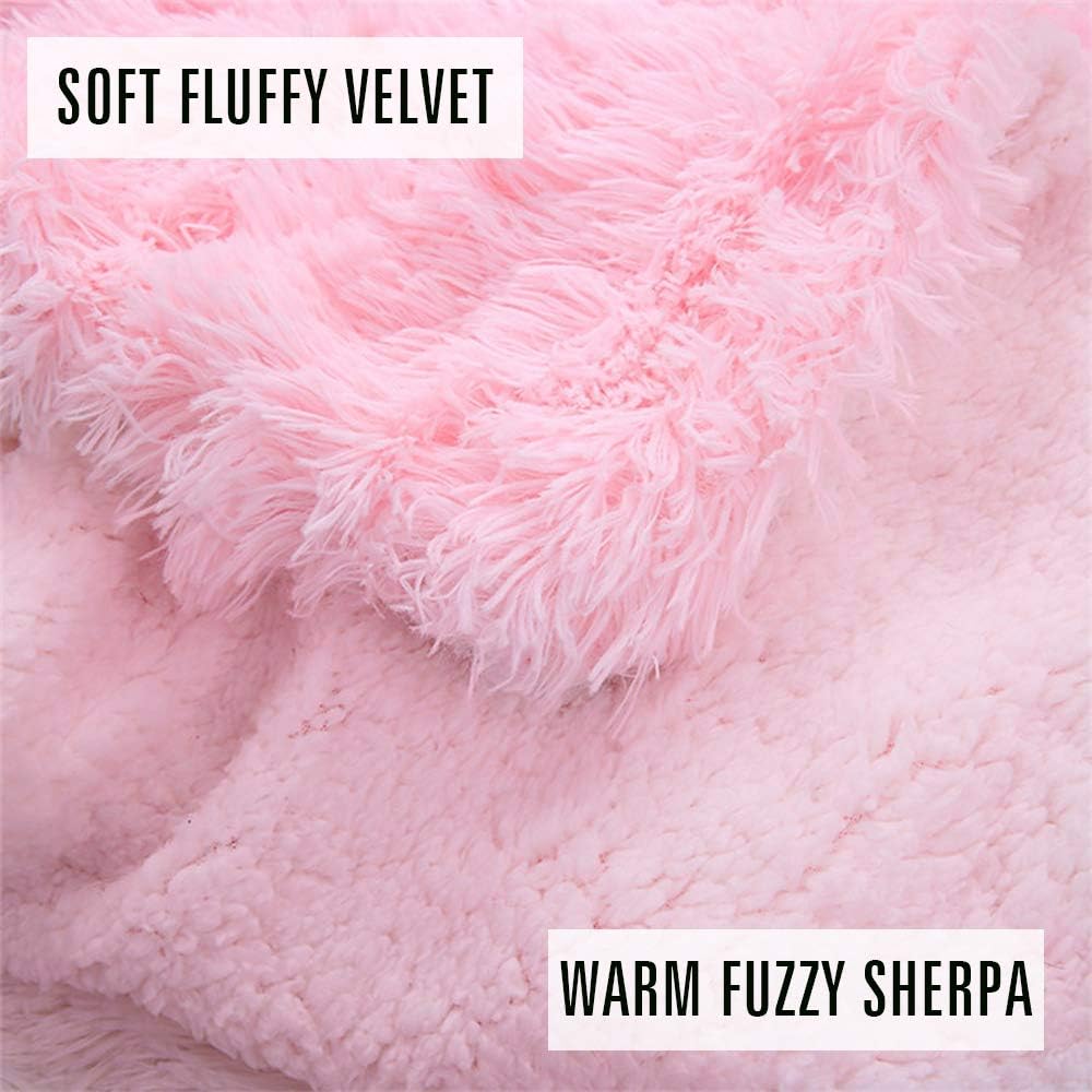 LOCHAS Super Soft Shaggy Faux Fur Blanket, Plush Fuzzy Bed Throw Decorative Washable Cozy Sherpa Fluffy Blankets for Couch Chair Sofa (Baby Pink 50" x 60")