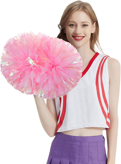 Hotfiary 2 Pack Pompoms Cheer Cheerleading Pom Poms Sports Dance Cheering Cheerleader Squad Poms with Baton Handle for Team Spirit Kids Adults Youth