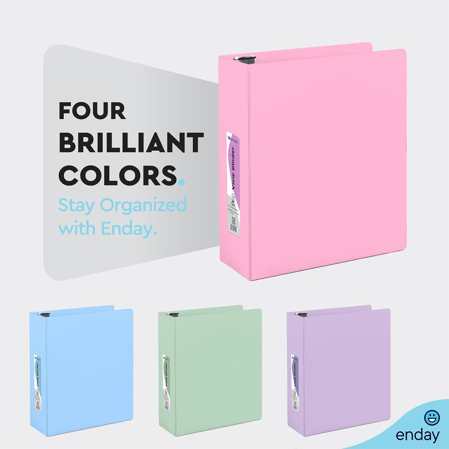 Enday 2 Inch Binder, Pink - 2 Inch 3 Ring Binder, D-Ring Pastel with Clear View Cover for Letter Size 8.5 x 11'' Paper & 2 Inside Pockets, Ideal for School Supplies, Office, and Home