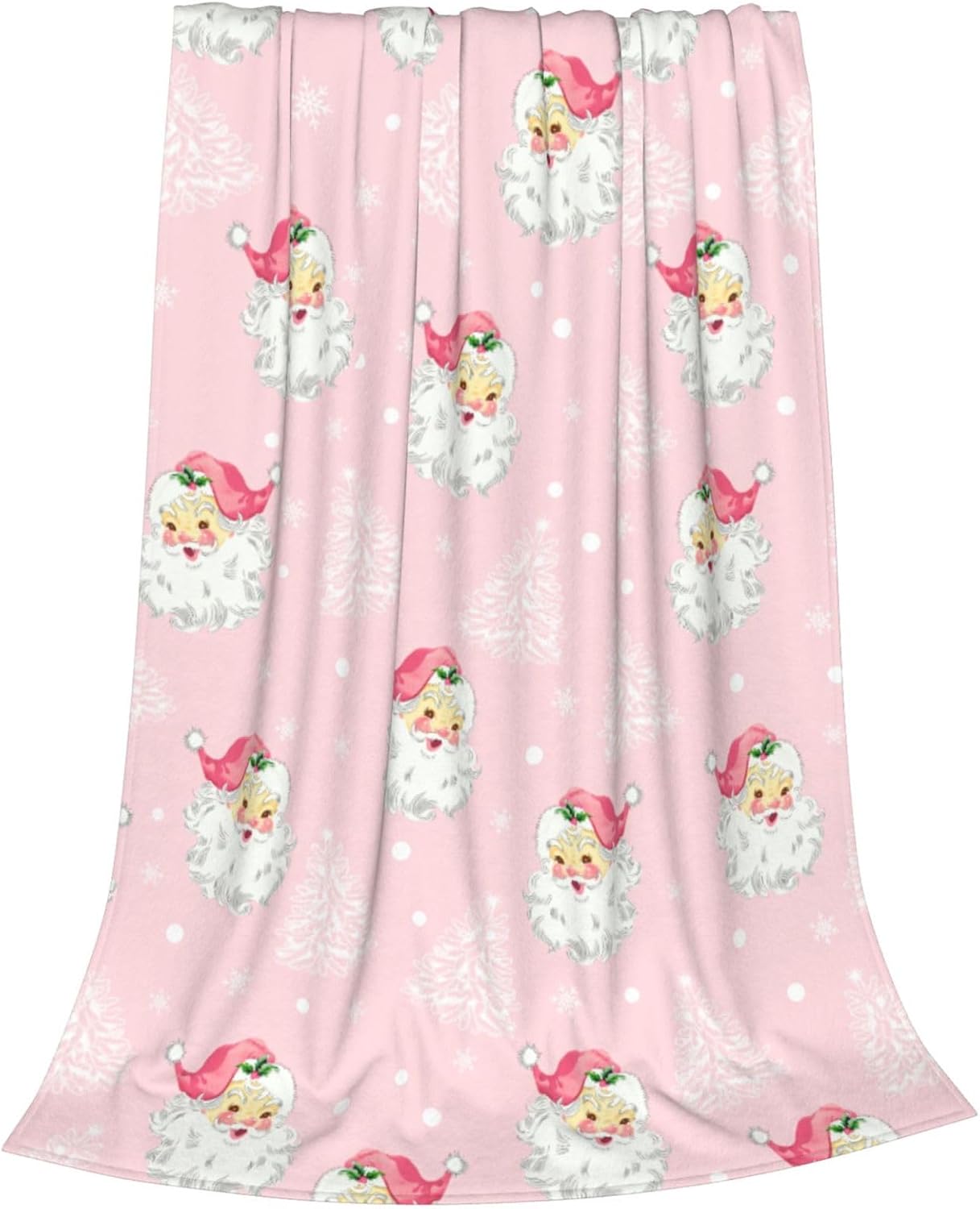 Christmas Santa Claus Throw Blankets, Xmas Tree Soft Anti Pilling Flannel Blanket, Winter Snowflake Decorative Lightweight Pink Blanket, 30x40 Inches Sofa Fleece Blanket