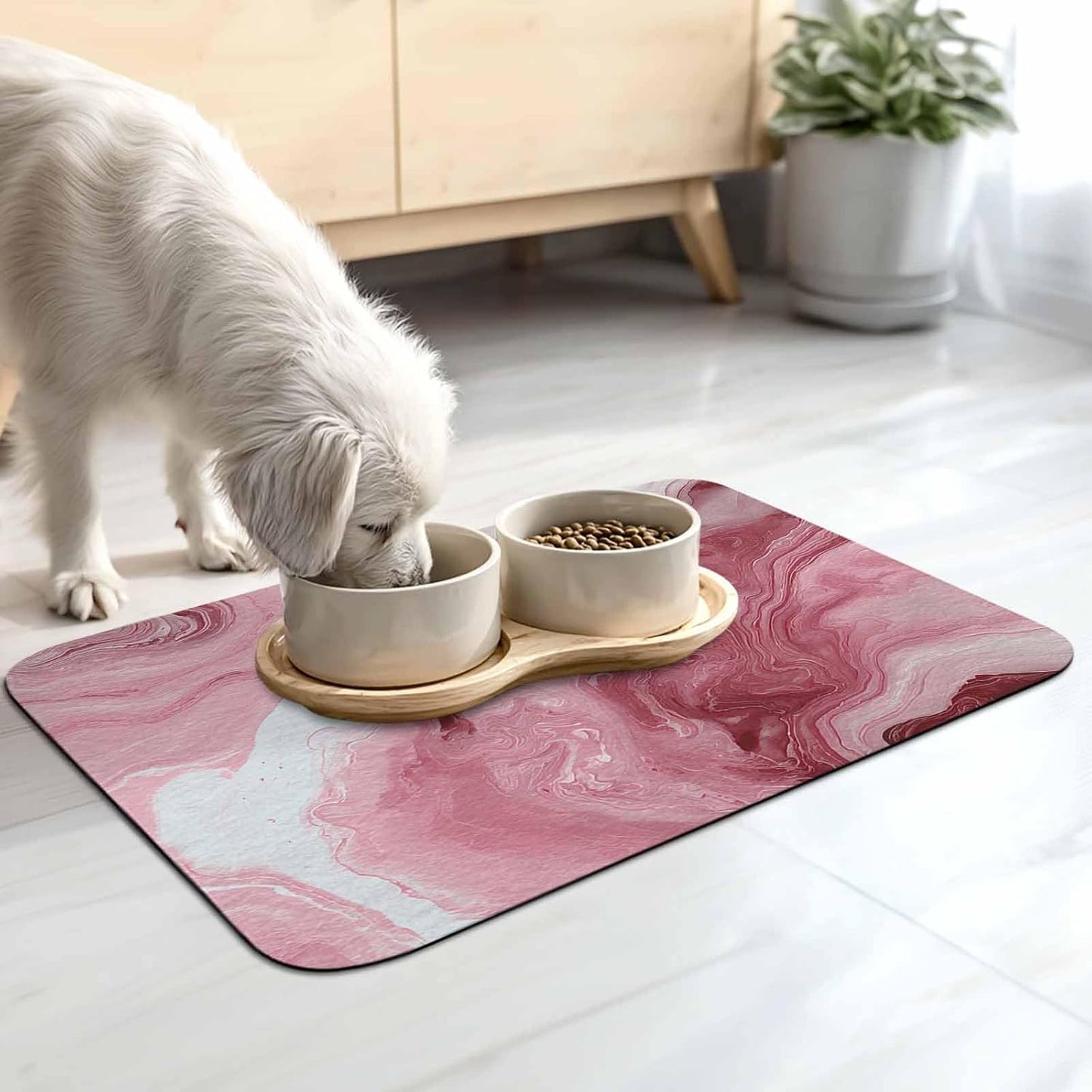 Pink Marble Dish Drying Mat for Kitchen Counter, Absorbent Quick Dry Coffee Bar Mat Pad Thin Diatomaceous Sink Mats, Summer Ocean Wave Red Ombre Non Slip Dish Drainer Mats 16''x24''